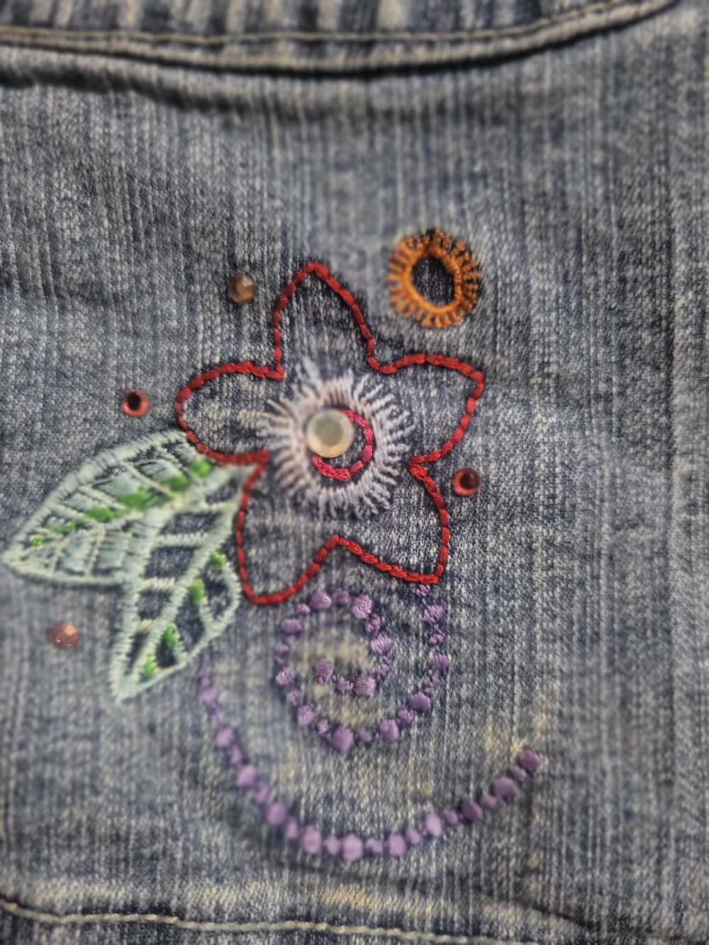 Girls Light Blue Denim Skort with Floral Embroidery